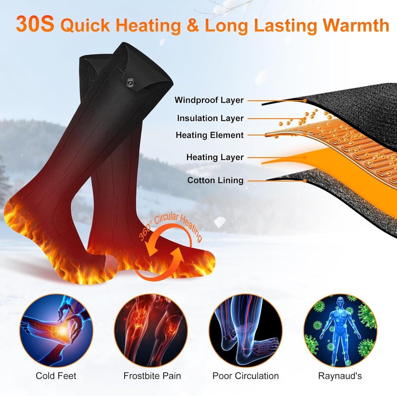 YOHELK Heated Socks, 6000mAh Rechargeable Electric Socks for Men Women with APP Control, Washable Winter Warm Thermal Socks with 4 Heating Levels for Ski Hunting Cycling Camping Hiking Motorcycle Black - Image 4